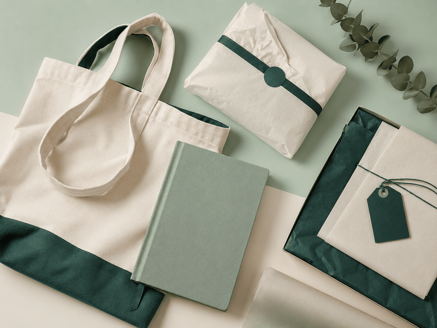 Minimal product lookbook with tote bag and notebook.